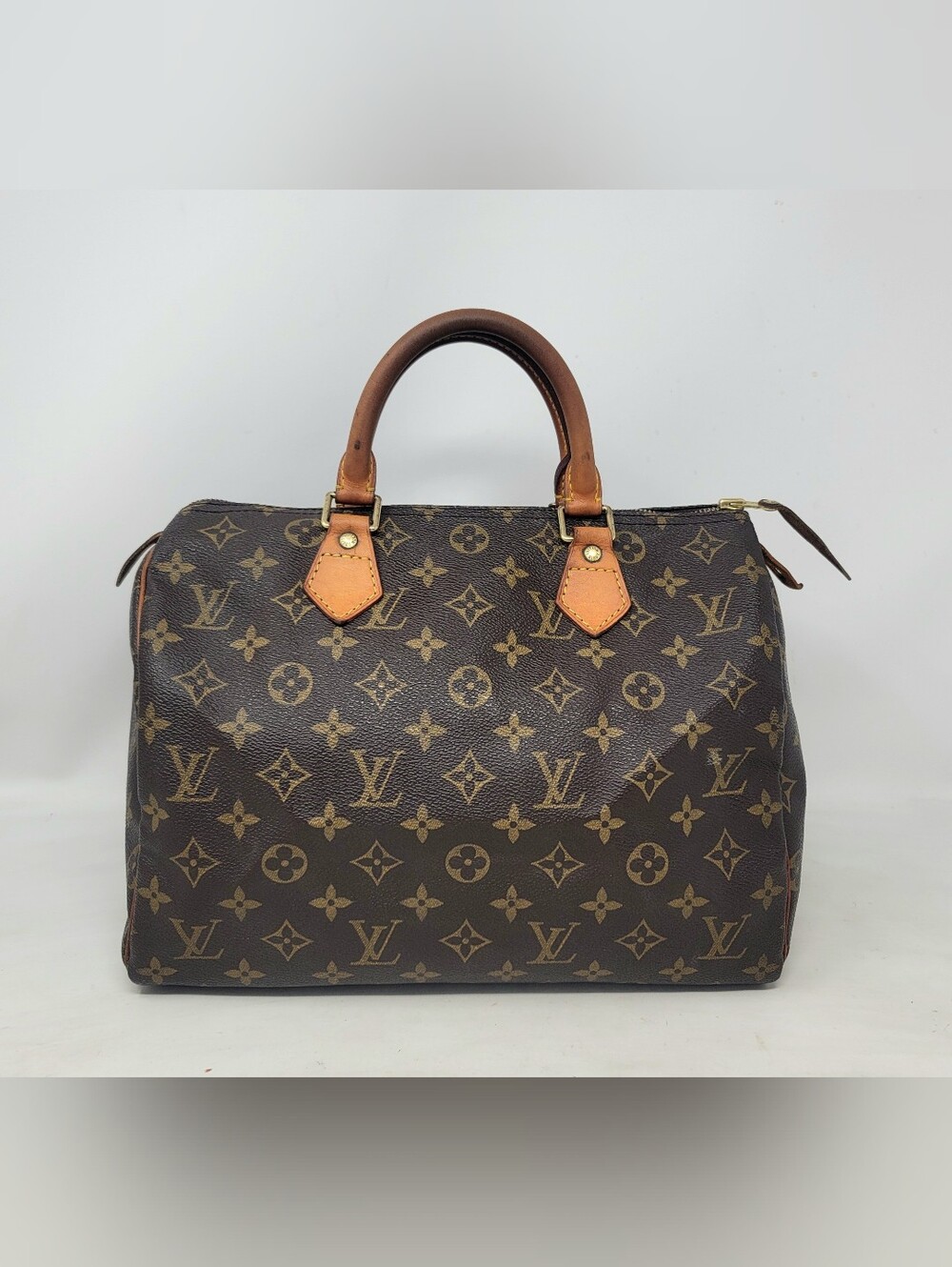 Louis Vuitton Speedy 30 Monogram Canvas Leather Satchel Hand Bag Authentic VTG